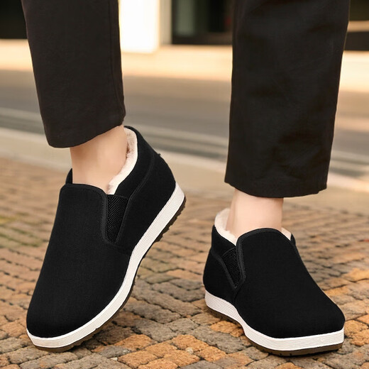 Old Beijing cloth shoes men's winter thickened warm non-slip casual cotton shoes for middle-aged and elderly people black (plus velvet) 42