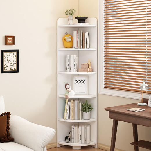 Fantasy corner cabinet corner storage rack against the wall triangular narrow cabinet bedroom storage cabinet fan-shaped corner floor-standing bookshelf thickened solid wood six-layer model 50x50x180cm walnut