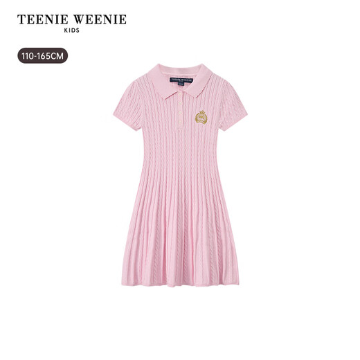 Teenie Weenie Kids 26 years new girls college woolen lapel short-sleeved dress pink 140cm