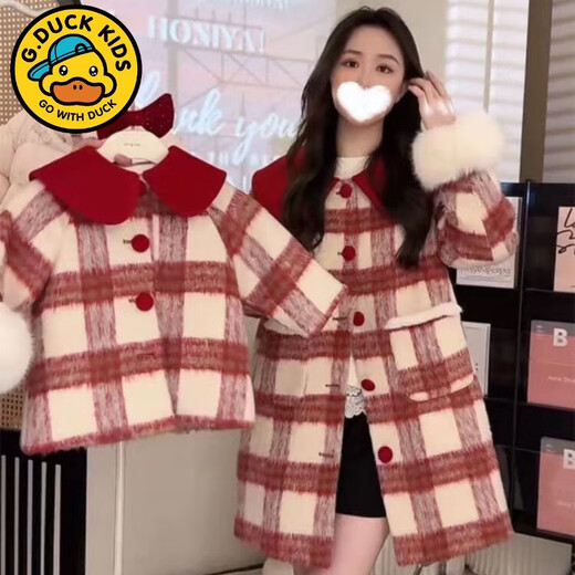 G.duck parent-child clothing, winter mother-daughter clothing, quilted woolen plaid coat, big children's princess style coat, western style battle coat, quilted plaid jacket (the size must be ordered separately) 80 girls (17-22Jin Jin is equal to 0.5 kg)