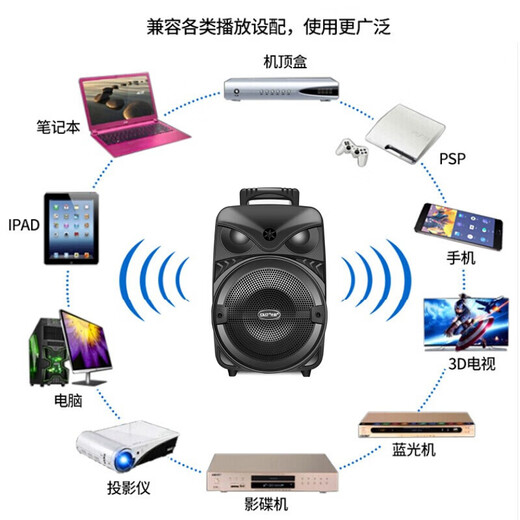 Xianke Square Dance Audio Outdoor High Power Mobile Trolley Speaker Wireless Bluetooth Large Volume Karaoke Special Portable Dual Microphone ST-809SW Portable Bluetooth Speaker