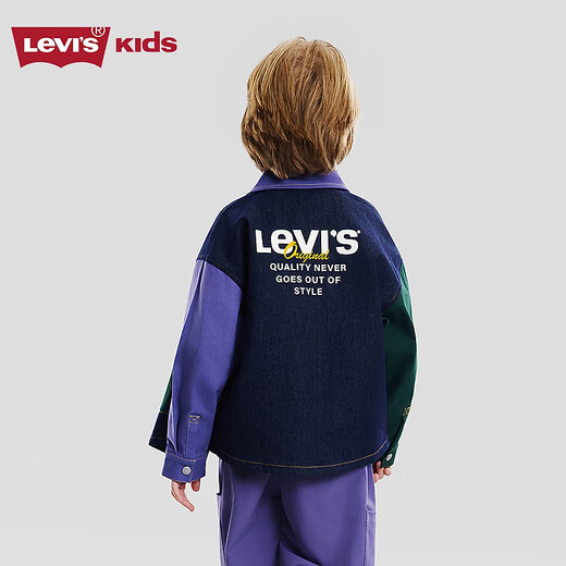 Levi s Levi's children's clothing boys' contrasting denim shirt 2026 spring comfortable children's long-sleeved shirt starry sky blue 150/72 recommended height 140-152cm