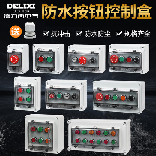 Delixi waterproof button box, emergency stop control box, start and stop outdoor switch, self-covering protective cover, two positions_(green with light + red with light)