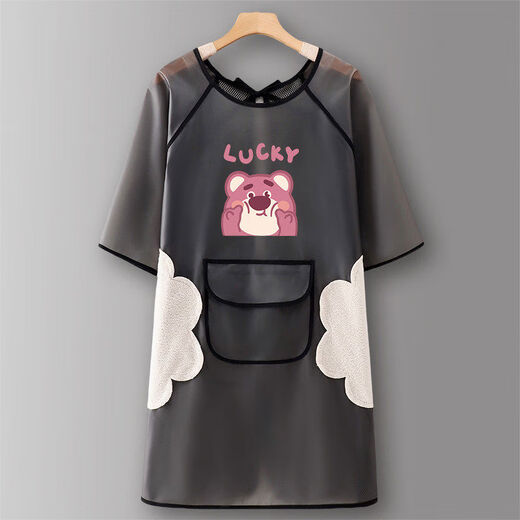 Pick up cat TPU apron waterproof and oil-proof work clothes for kitchen and home use 2024 new summer catering special women's half-sleeved blouse Black SJ819LU bear half-sleeved TPU waterproof hand-wiping style