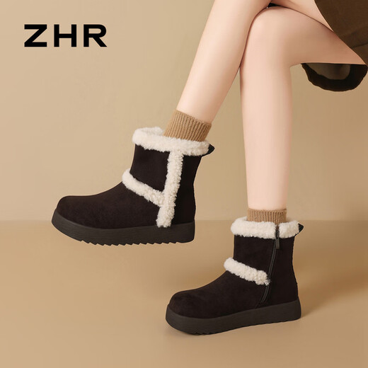 ZHR is the snow boots for women, thickened and velvet warm cotton shoes, women's 2025 winter new versatile furry shoes, coffee color 37