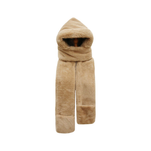 Viney hat men's autumn and winter scarf gloves one-piece three-piece set men's warm plush windproof scarf hooded man's brown coffee birthday gift for girlfriend, wife, Valentine's Day, girlfriend 3.8 Goddess' Day