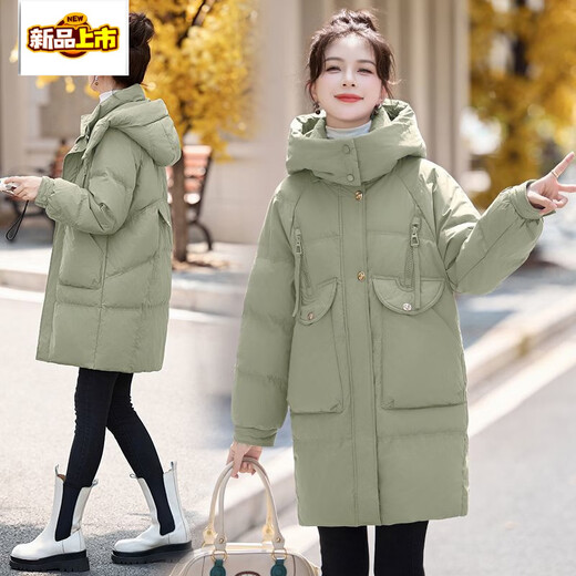 Chujing Winter Down Jacket Women's Medium Long Loose Thickened Hooded White Duck Down Warm Jacket Light Card M Recommended 90-109Jin Jin is equal to about 0.5 kg