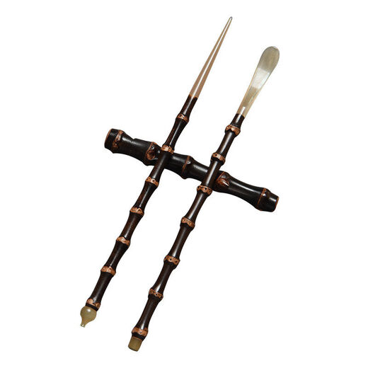 GOTOVANG Natural Purple Bamboo Tea Ceremony Three-piece Set Inlaid Horn Tea Tea Needle Bamboo Shelves Handmade Bamboo Tea Ceremony Accessories Purple Bamboo Tea Ceremony Three-piece Set