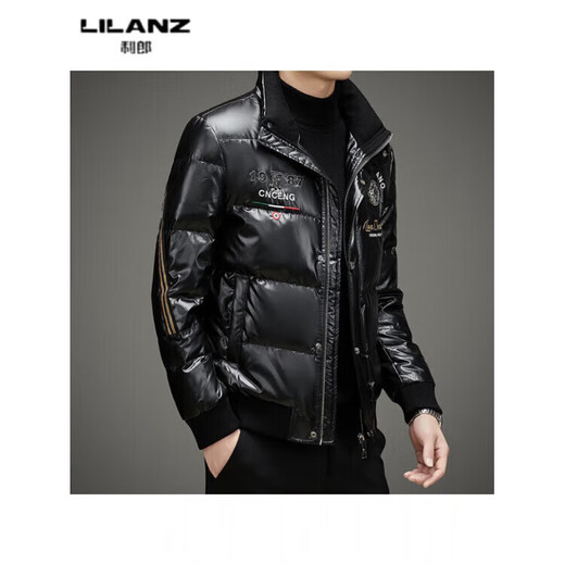 利郎（LILANZ）休闲百搭亮面刺绣立领羽绒服男冬季新款时尚帅气加厚保暖外套 XL