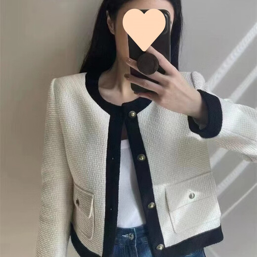 Xiaohongshu’s hot style Korean style elegant little jacket for women 2024 spring and autumn new style splicing design round neck white high quality model within S95 one size fits all