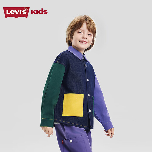 Levi s Levi's children's clothing boys' contrasting denim shirt 2026 spring comfortable children's long-sleeved shirt starry sky blue 150/72 recommended height 140-152cm