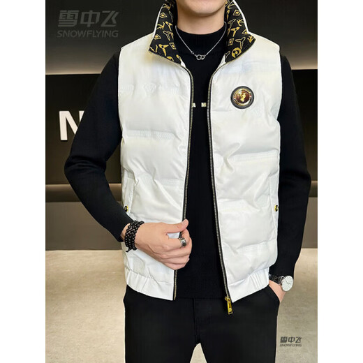 雪中飞（SNOWFLYING）2025年新款秋冬季男士羽绒马甲潮流时尚休闲亮面男装加厚保暖外套 白色 XL 【男款2025年新款】 推荐【140-160斤】