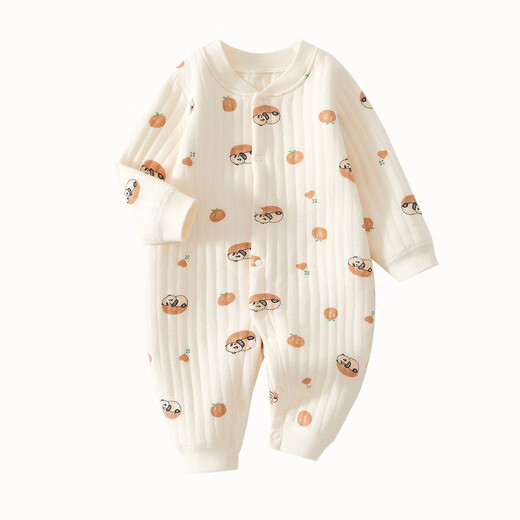 AMI newborn baby warm jumpsuit autumn and winter quilted romper pure cotton thickened pajamas baby thin cotton clothes all-over printed orange panda warm jumpsuit 59cm