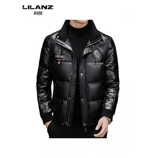 利郎（LILANZ）休闲百搭亮面刺绣立领羽绒服男冬季新款时尚帅气加厚保暖外套 XL