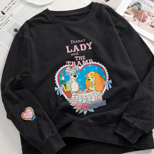 In stock Pingcaina Xiaoshui's same Thai trendy brand retro printed black pullover early autumn casual loose sweatshirt sweatshirt L