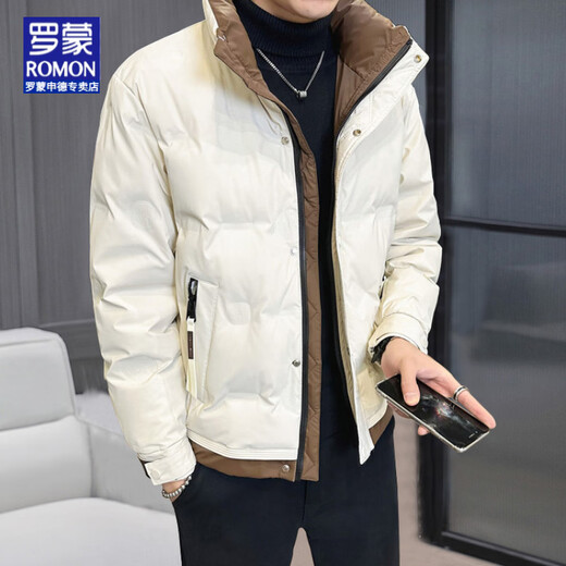 罗蒙（ROMON）冬季重磅新款立领短款羽绒服男设计感高端百搭潮流加厚保暖外套男 白色 L