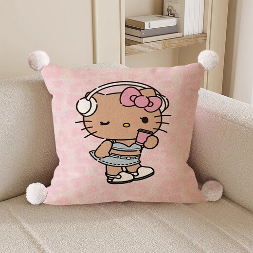 Hello, strange guy, KT cat pillow, cute cartoon animation peripheral cushion pillow, student dormitory nap bed sleeping gift, leopard print kt cat 3, white hair ball, double-sided pattern 35X35, pillowcase does not contain core