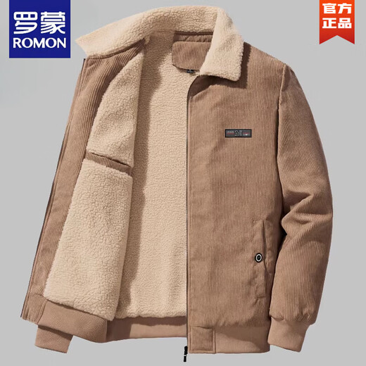 ROMON осенне-зимняя бархатная куртка из ягненка, мужская бархатная хлопчатобумажная куртка, вельветовая куртка с лацканами, новое утепленное хлопковое пальто среднего возраста, бархатное пальто цвета хаки из ягненка, рекомендуется M 80-Jin Jin равно 0,5 кг