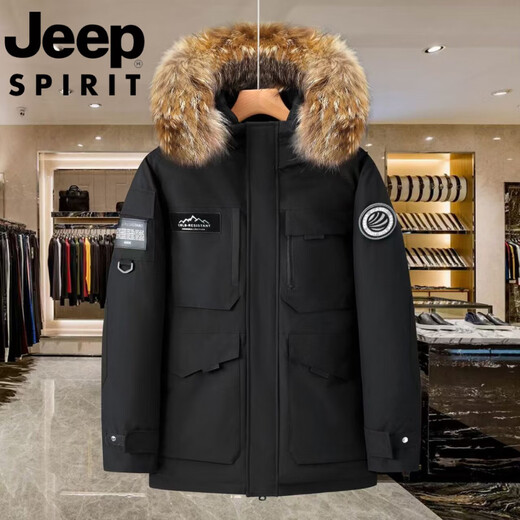 JEEP Jeep International Brand 2025 Зимний новый пуховик для пар Утолщенный корейский Parker Повседневная куртка на белом утином пуху Черный M 110-130Jin Jin равен 0,5 кг