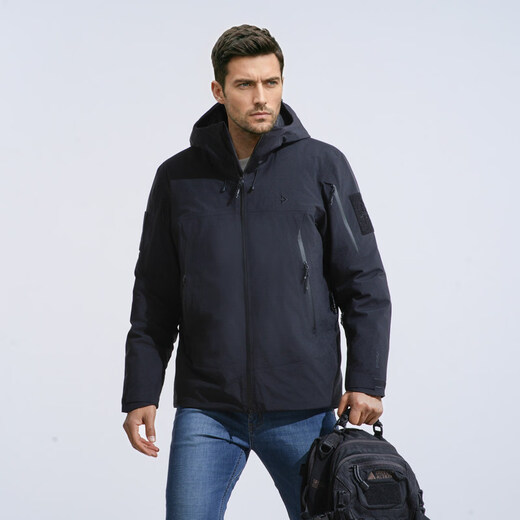 Dragon Teeth War: Blazing Shark Tactical Charge Hooded Down Jacket, cold-proof, thickened and warm, outdoor leisure sports commuter jacket, Extreme Night Black L 180/100A