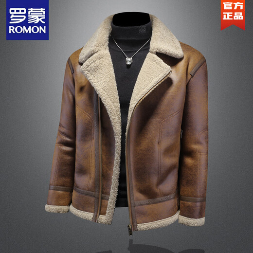 罗蒙（ROMON）漫威毒液皮毛一体夹克外套男冬季新款加绒加厚皮衣羊羔绒皮袄棉衣 咖啡色 M