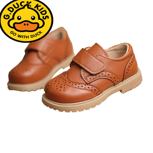 G.duck Little Yellow Duck Boys' Small Leather Shoes Black Korean Style Trendy Baby Shoes for Boys 1-2-3-4-5 Years Old Soft Soled Spring and Autumn Brown 22 Inner Length 14.0cm