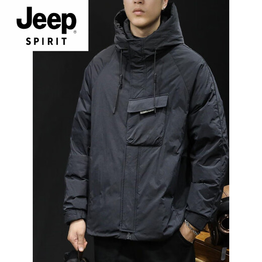 JEEP SPIRIT, новинка 2025, зимний пуховик, рабочая куртка, утепленная, теплая, с капюшоном, мужская легкая, роскошная, короткая, на белом утином пуху, черная (пуховик высокого качества) L рекомендуется 100–115 Jin Jin = 0,5 кг