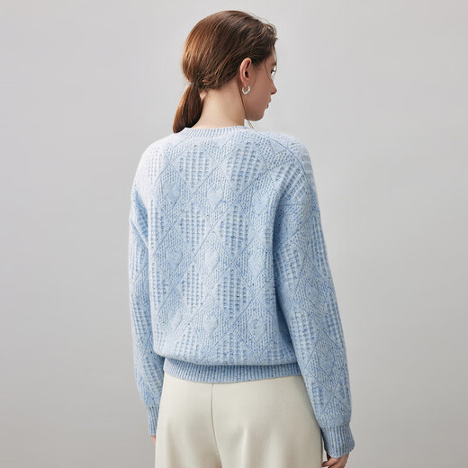 Komenboca 2025 autumn and winter new style loose lazy style cashmere sweater women's round neck sweater thickened base sweater colorful dot blue M