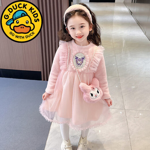 G.duck girls dress western style princess plus velvet autumn and winter baby girl 2024 new mesh skirt thickened winter trendy purple 130 recommended 120-130cm7-8 years old cm
