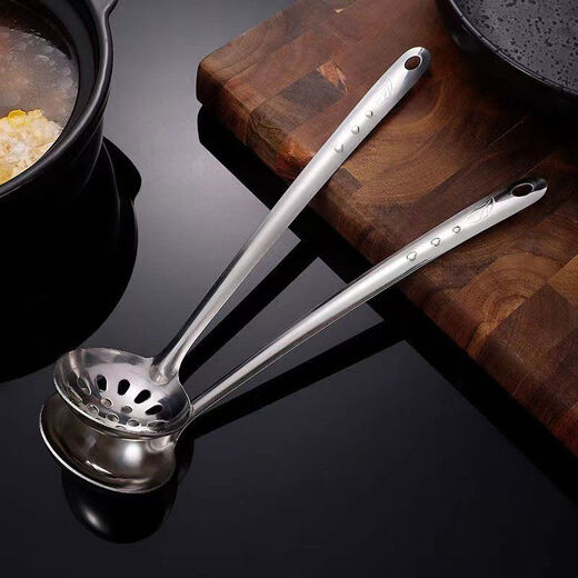 Yusenyi 304 thickened stainless steel soup spoon colander large and small soup and porridge long-handled spoon household kitchen hot pot filter thickened 3046cm soup spoon 1
