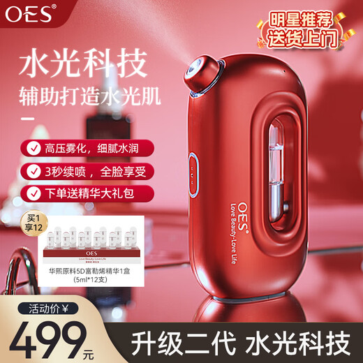 OES Oxygen Injection Instrument Atomizer Sprayer Water Light Instrument Beauty Instrument Hydration Instrument Portable Household Facial Steamer Facial Handheld Send Chinese Valentine's Day Gift Upgraded Model 4 Times Penetration + Efficient Absorption + Water Light Technology + Essence Gift Pack Red