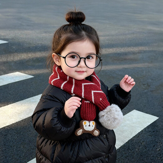 HAL.DUCK Children's Scarf Girls Winter Baby Scarf Red Fashionable Girls Cross Neck Sleeve Boys Neck Protector Warmth Autumn and Winter 3778-Red Pinstripes About 1-8 years old