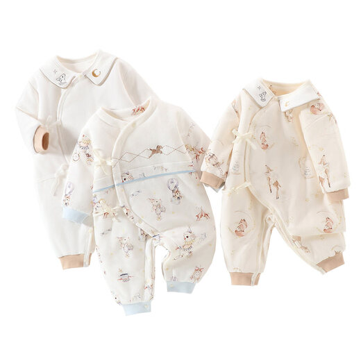 JOYNCLEON baby jumpsuit, newborn quilted and thickened harem, small month old baby clothes, infant and toddler outing clothing, Orange Rhyme Time 59cm, 1-3 months, recommended weight 3.5-6.9kg