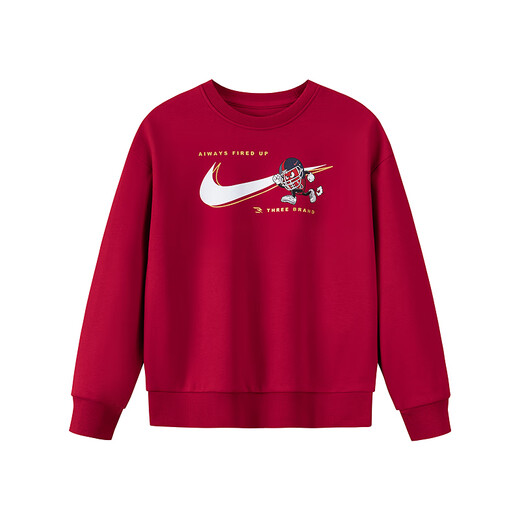 NIKE3BRAND Nike boys and girls plus velvet red New Year's greetings sweatshirt cartoon pattern children's warm and skin-friendly top