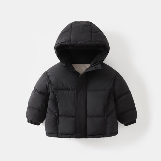 Jingqi baby cotton-padded jacket for autumn and winter boys and girls thickened warm hooded jacket for children and middle-aged children winter outdoor cotton-padded jacket black 80 cm