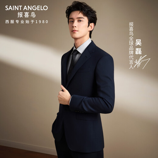 Anniversary Bird Suit Men's Suit Same Style as Wu Lei Star Wool Anti-Wrinkle Easy-Care Suit Jacket and Trousers Suit Men's Navy Navy 48 A(175/96) /Please note waist or trousers