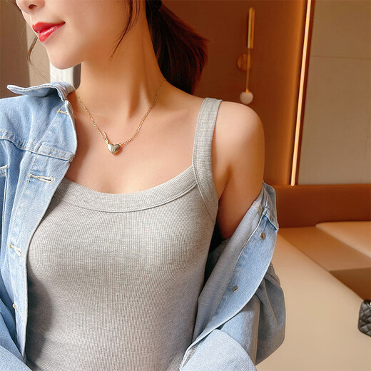 Selected high-quality cotton high-elastic threaded camisole women's summer 2025 new anti-covering breast inner bottoming top white S