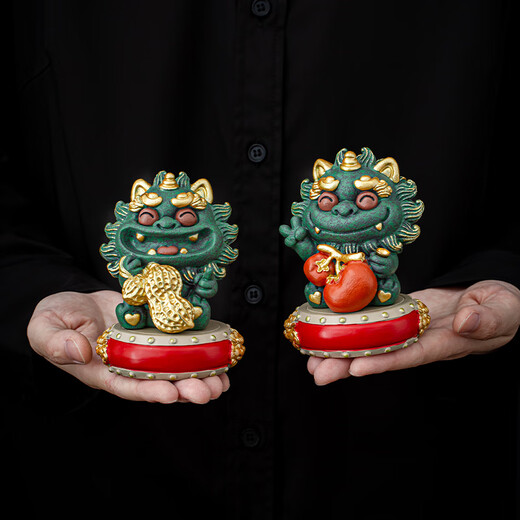 BOSSY Forbidden City Style Cultural Creation Lucky Stone Lion Good Things Happen Ornament Tea Pet Housewarming Wedding Birthday Company New Year Gift Brand New Upgraded Good Things Happen Pair + Base High-end Gift Box