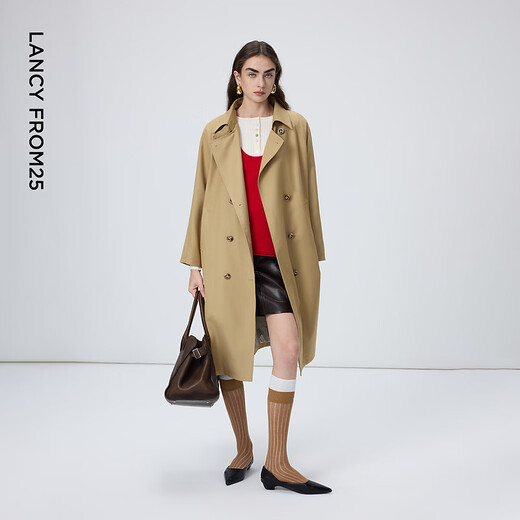 Langzi Basic Wardrobe Classic Double-Breasted Windbreaker Jacket French Intelligent Temperament Coat Autumn New Style Dark Beige XS