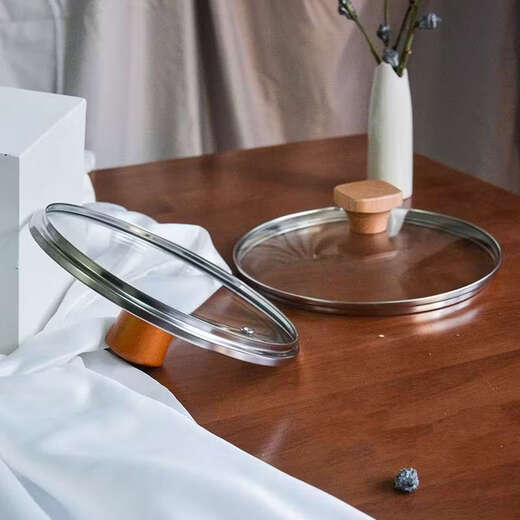 Yusenyi Sanshu Sanshen 2428cm pot lid universal transparent glass lid household fir tempered lid 24cm wooden lid