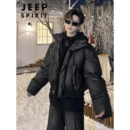 JEEP SPIRIT Jeep American PU leather stand collar short down jacket men's thickened warm down jacket winter ootd wear surface off-white 3XL 165--190Jin Jin equals 0.5 kg can be worn