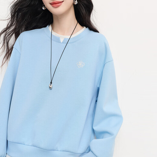 Sllsky lu series pink sweatshirt suit 2026 spring new style relaxed sports casual wide-leg pants two-piece set sea salt blue S