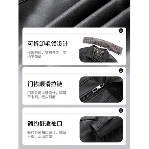 KBXNG Jinba middle-aged leather jacket men's winter new velvet thickened business casual fur collar leather jacket men's black removable fur collar M 95-115Jin Jin is equal to 0.5 kg