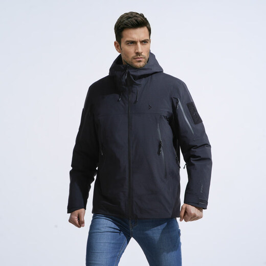 Dragon Teeth War: Blazing Shark Tactical Charge Hooded Down Jacket, cold-proof, thickened and warm, outdoor leisure sports commuter jacket, Extreme Night Black L 180/100A