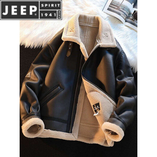 JEEP SPIRIT piel todo en uno chaqueta de cuero engrosada de terciopelo de invierno para hombre chaqueta corta de motocicleta chaqueta de algodón para hombre negro de alta calidad L