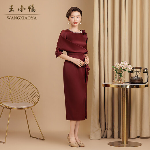 Wang Xiaoya 2026 early spring small mother red dress happy mother-in-law wedding banquet mother-in-law high-end dress Lafite red L