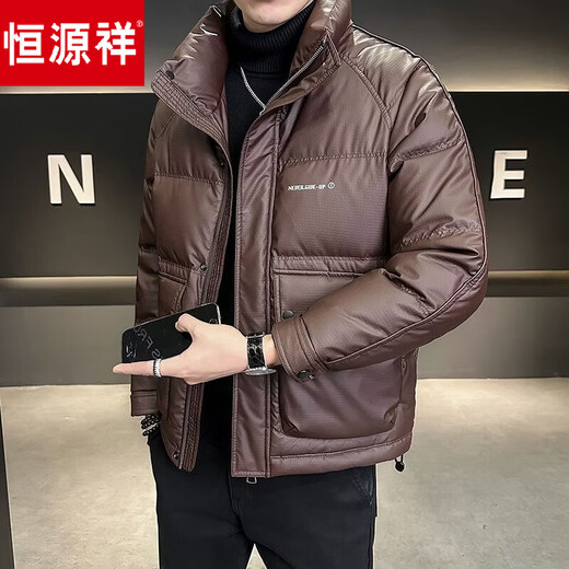 Hengyuanxiang пуховик мужской зимний 2026 новый короткий стиль высококачественной трехзащитной ткани утолщенная морозостойкая куртка ангора красный M рекомендуется 95-115Jin Jin равен 0,5 кг