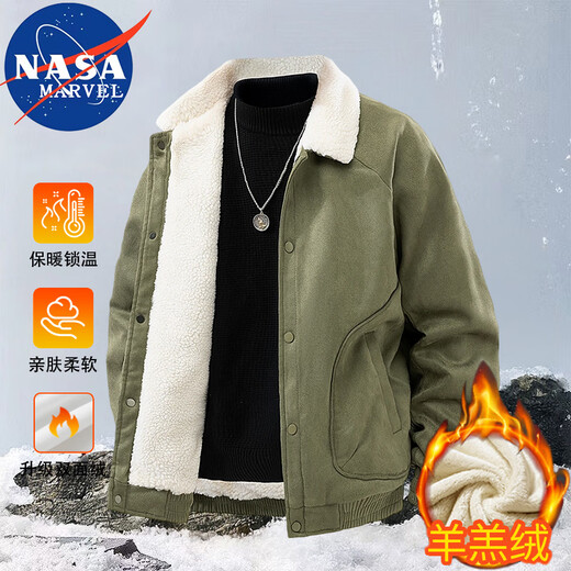 NASA MARVEL Cotton Jacket Men's Autumn and Winter Lapel Thickened Warm Casual Versatile Jacket Black 2XL