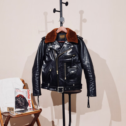 CHEVALPES international first-line brand graduation version replica of the original BUCO version fully vegetable-tanned dyed horsehide leather jacket J24 bias-laden black vegetable-tanned horsehide <fur collar belt detachable> S