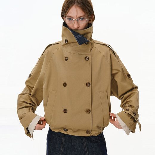 PCLP retro splicing plaid windbreaker jacket winter national fashion multi-wear silhouette stand-up collar design windbreaker jacket black S